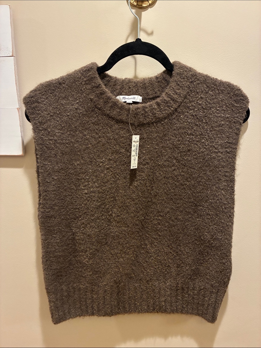 Madewell Taupe Brown Textured Knit Sleeveless Crew Vest